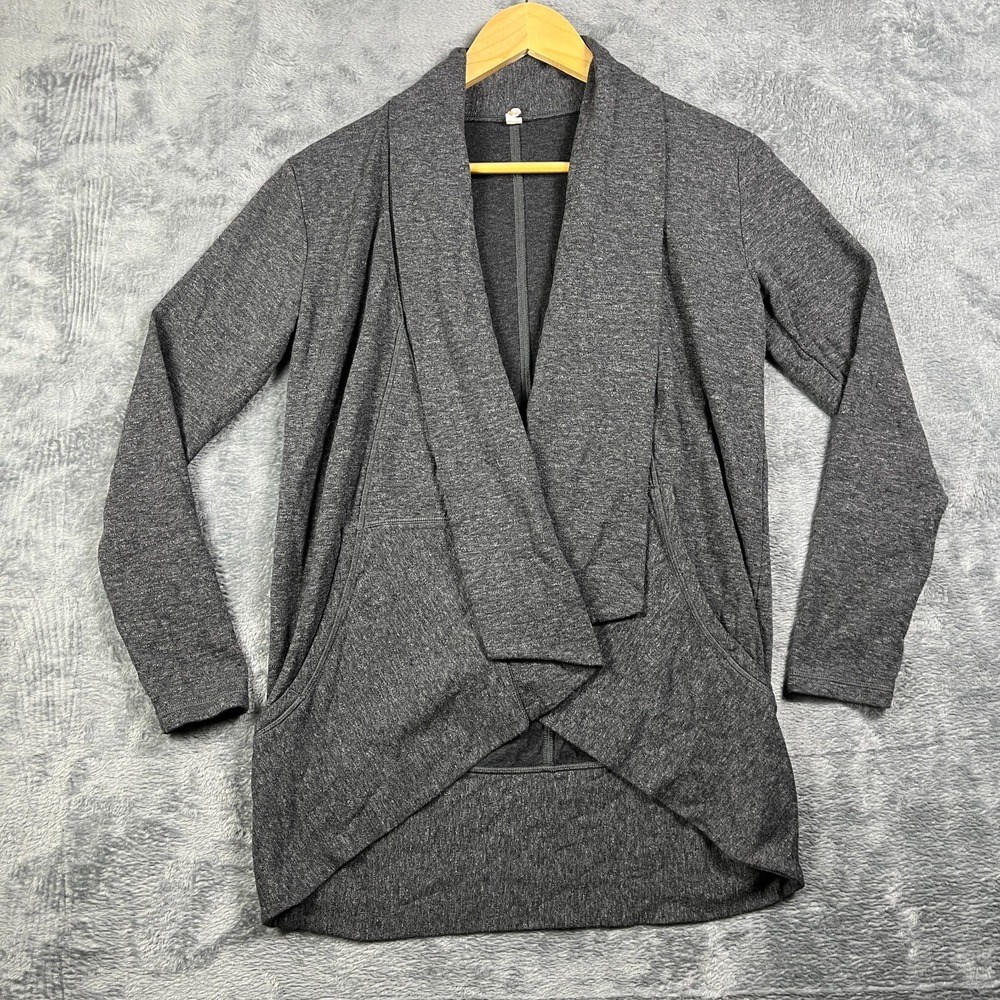 Lucy Activewear Cardigan Sweater Womens XS Dark Gray Asymmetrical Hem Open Front